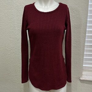 American City Wear Burgundy Ribbed Long Sleeve Top